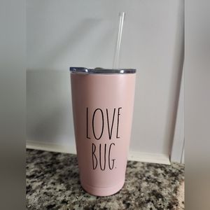 Rae Dunn LOVE BUG pink 17 oz tumbler stainless